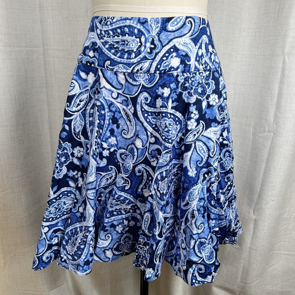 Lauren‎ Ralph Lauren A Line Zip Non Lined Above Knee Skirt Paisley Blue Sz 16